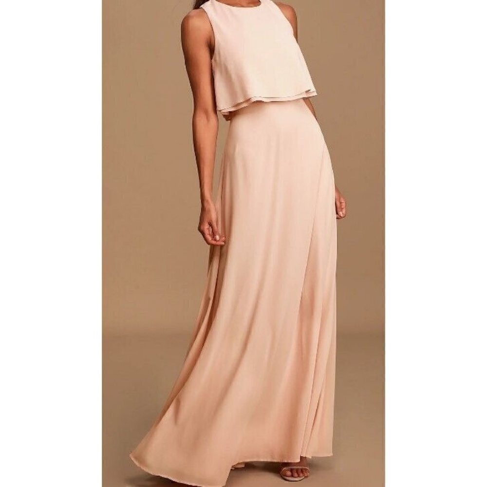 New Lulu's Utterly Enchanting Blush Sleeveless Dress Womens S Maxi Chiffon